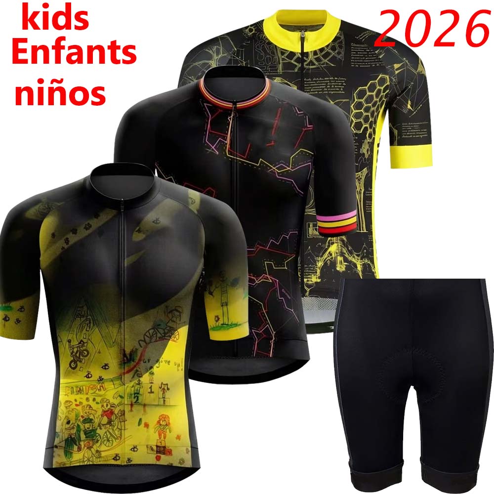 Cycling Gear Kids - キッズフランスツアー2026サイクリングジャージセット ウォウト・ヴァン・アールト 男の子 女の子 サイクリング子供服 ロードバイクシャツスーツ