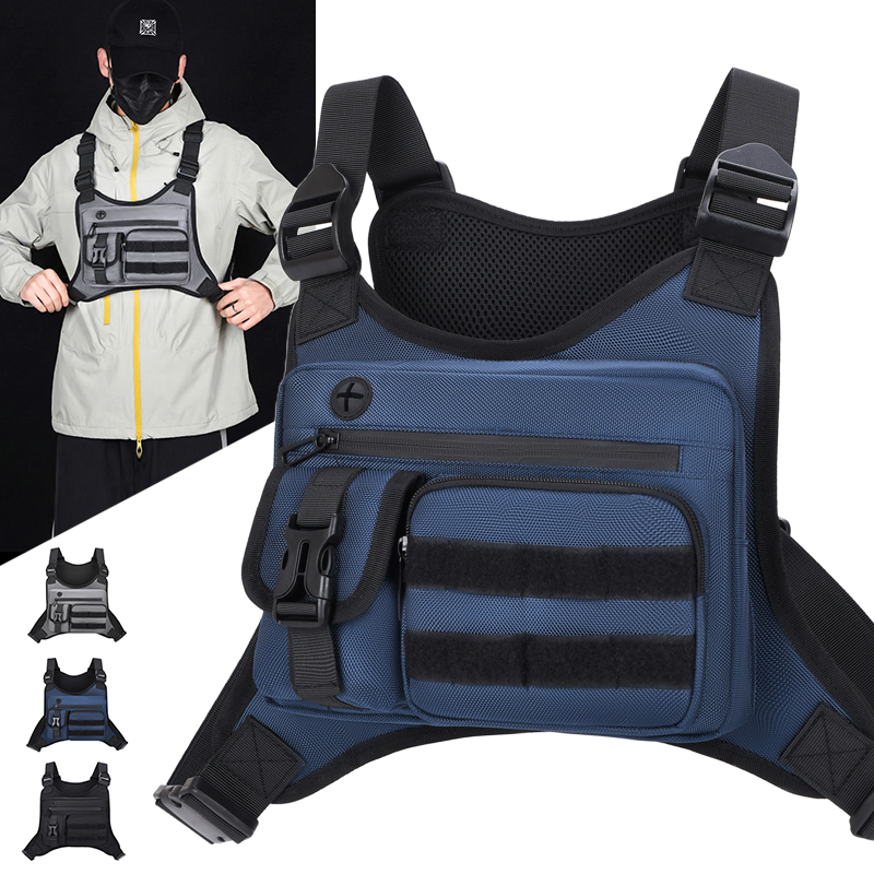 Cycling Gear Vest - タクティカルチェストリグバッグ メンズ 防水 クロスボディハーネスベスト モールポーチ アウトドア