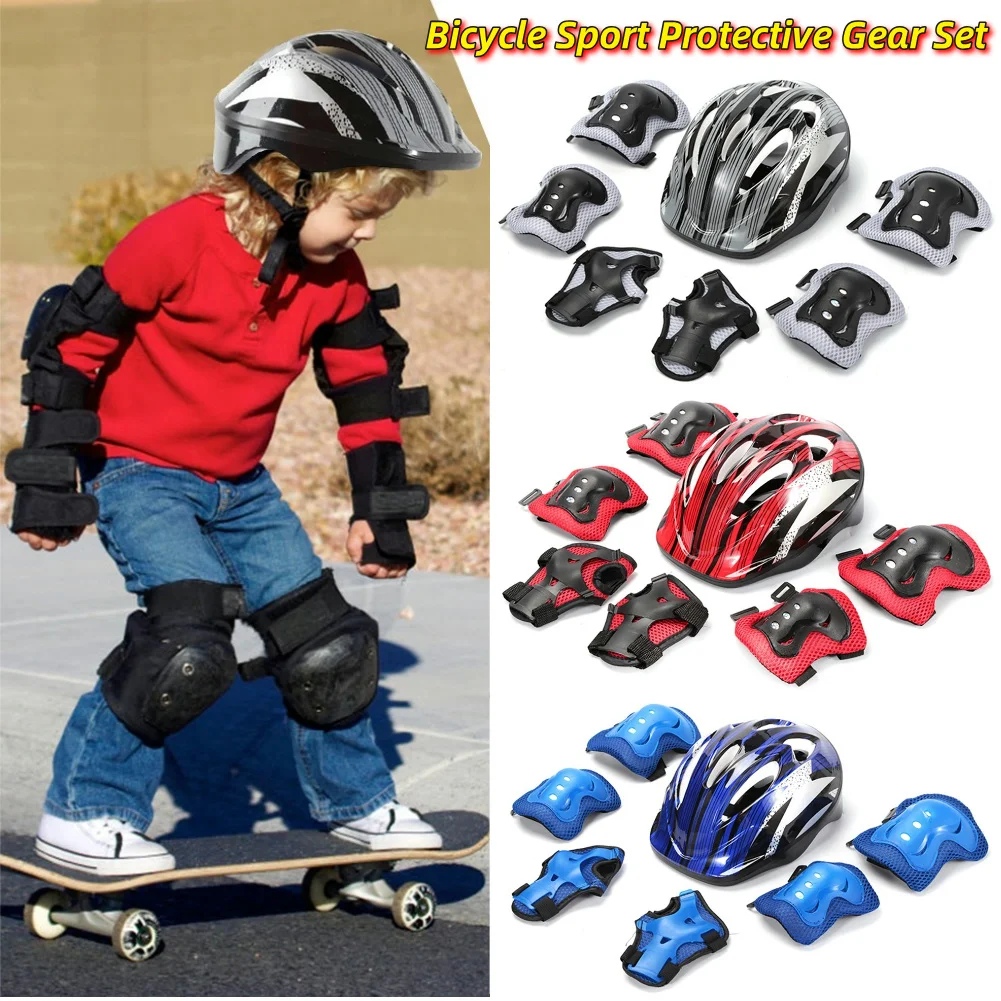 Cycling Gear Kids - 7 個の自転車スポーツ保護具セット調整可能な子供用安全スケートヘルメットパッドセット 48-55 センチメートルスケートボード/バイク/スケート/サイクリング用