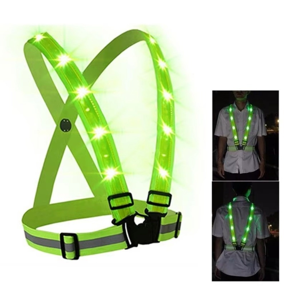 新しいポリエステル製LED安全ベスト、グリーンライト、USB - Cycling Gear Vest のレビューと価格